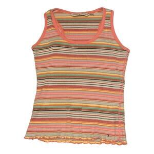 Y2K Tommy Hilfiger Striped Tank Top Womens Medium Bright Ribbed Kidcore Summer